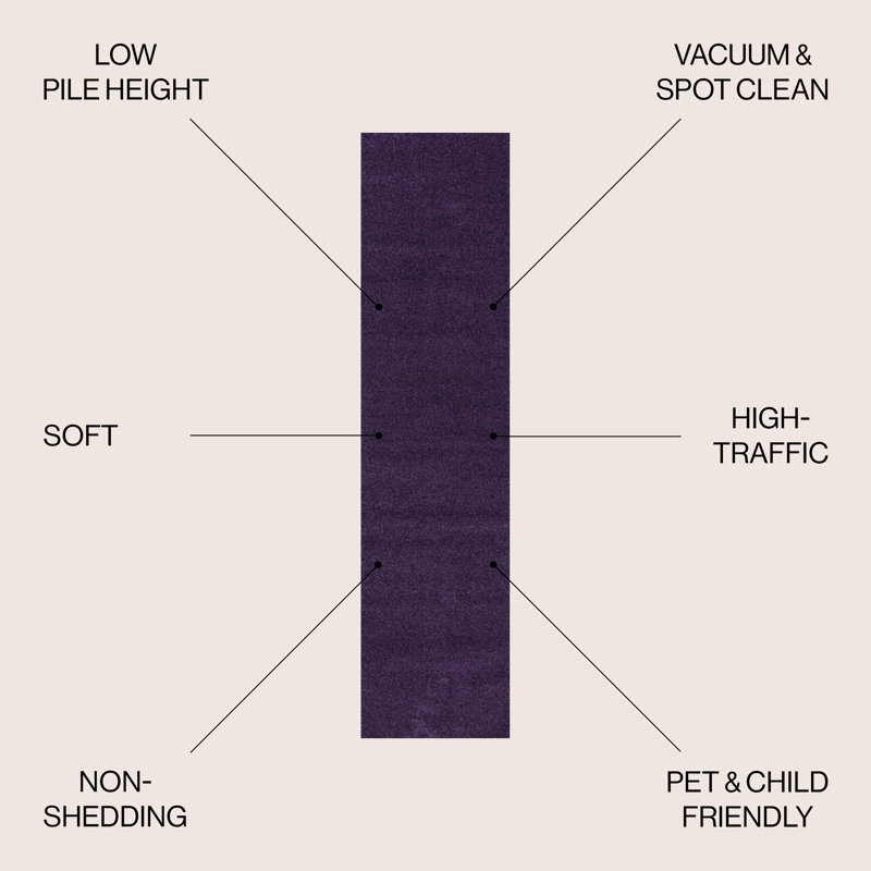 Athaniel Solid Low-Pile Purple Rug, Runner 2' x 12'