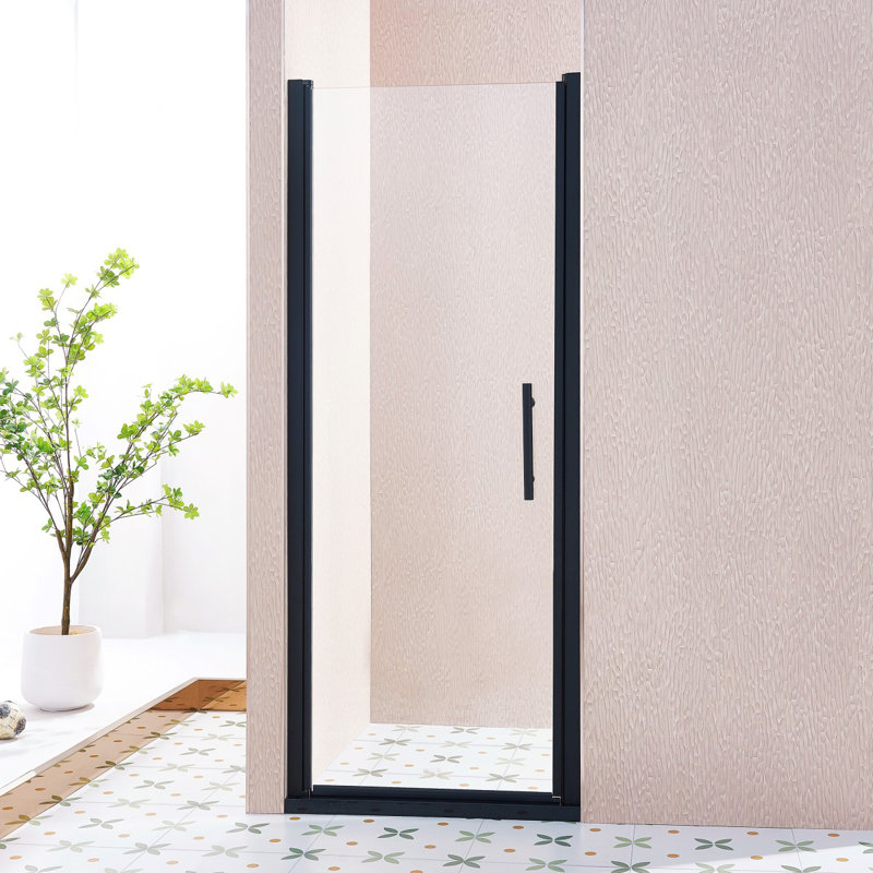 3031.5"W X 75"H Pivot Single Swing Shower Door, Aluminium Alloy In Matte Black, 1/4" (6Mm) Thick SGCC Tempered Clear Glass.