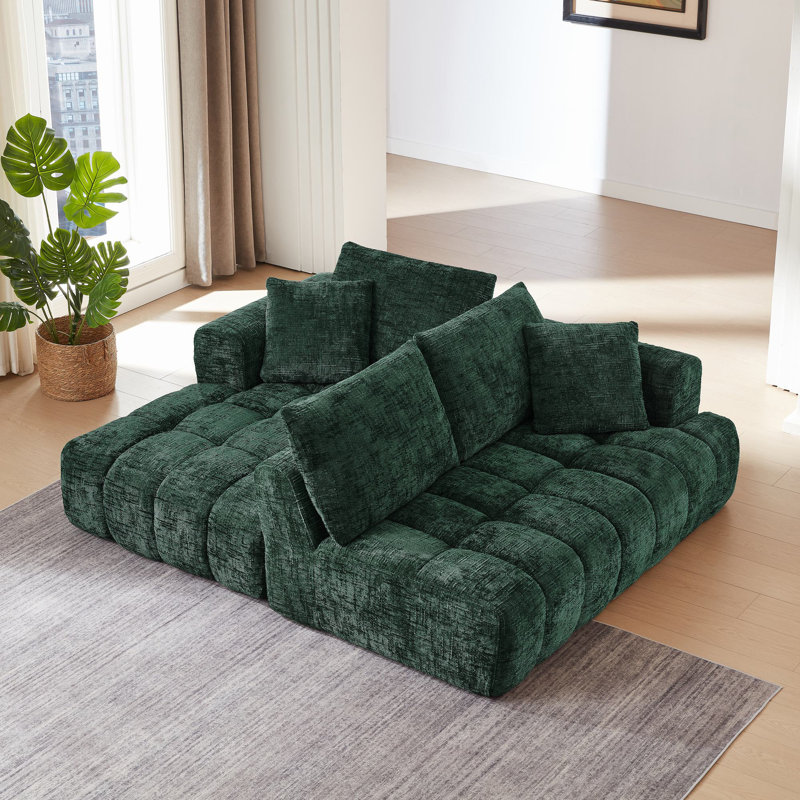 Canapé modulaire en chenille modulaire en L pour 4 personnes Soneson, Chenille verte