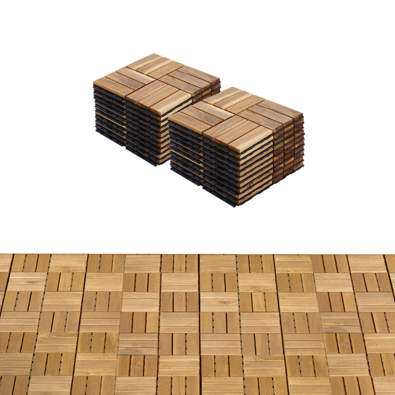 Paquet de 20 tuiles de terrasse emboîtables en bois d'acacia - plancher extérieur 12 X 12 pour patio, balcon et bord de piscine