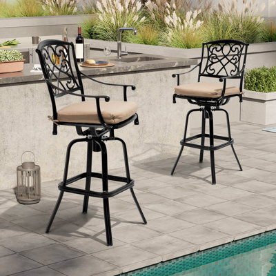 Kenya Powder Aluminum Swivel 29.65'' Bar Stool with Sunbrella® Cushion