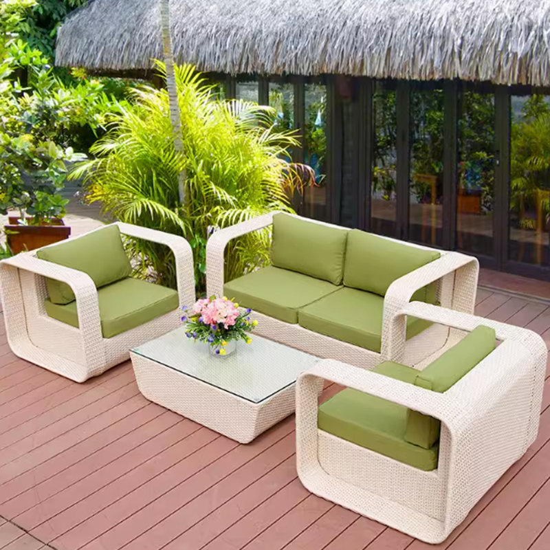 Ensemble de conversation d'extérieur pour 4 personnes avec coussins Trajen, Beige, Vert