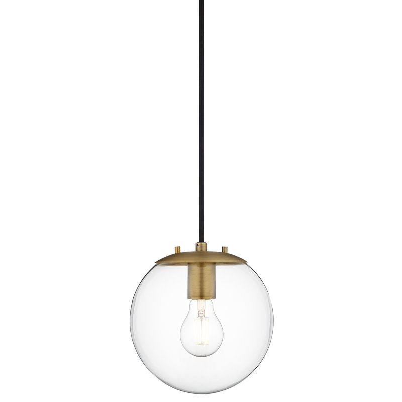 Luminaire suspendu sphérique 1 lumière Casiyah, Laiton brossé, Transparent