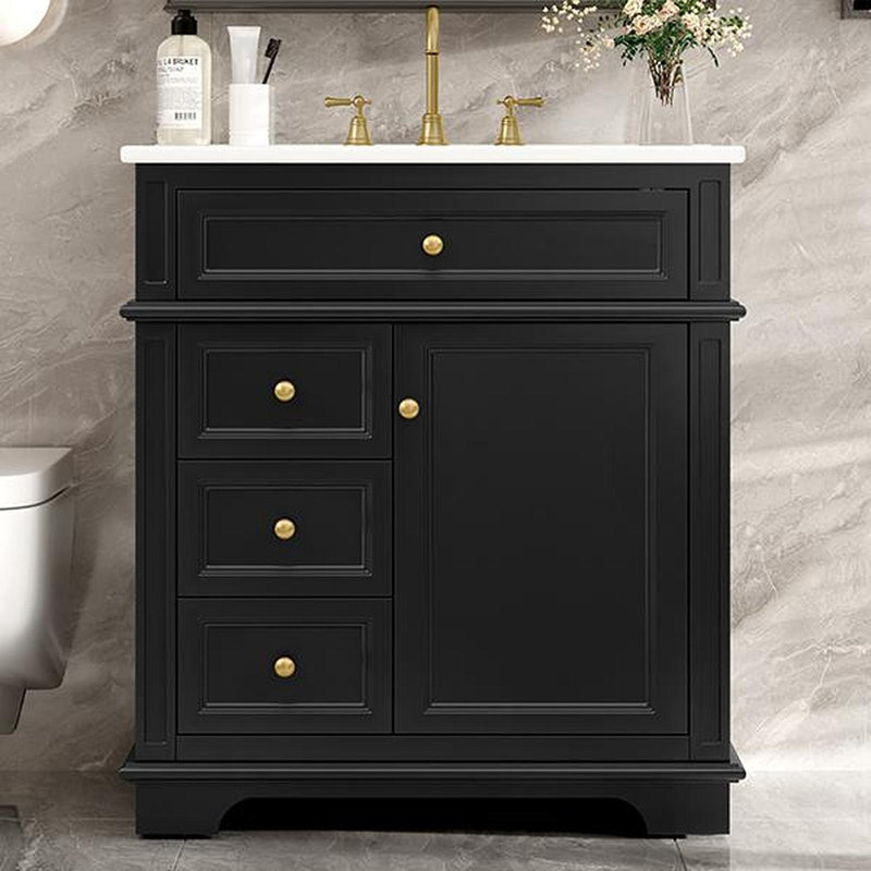 Meuble-lavabo de 30 po avec lavabo, un tiroir basculant, trois tiroirs, tablette de porte, porte à fermeture douce, noir
