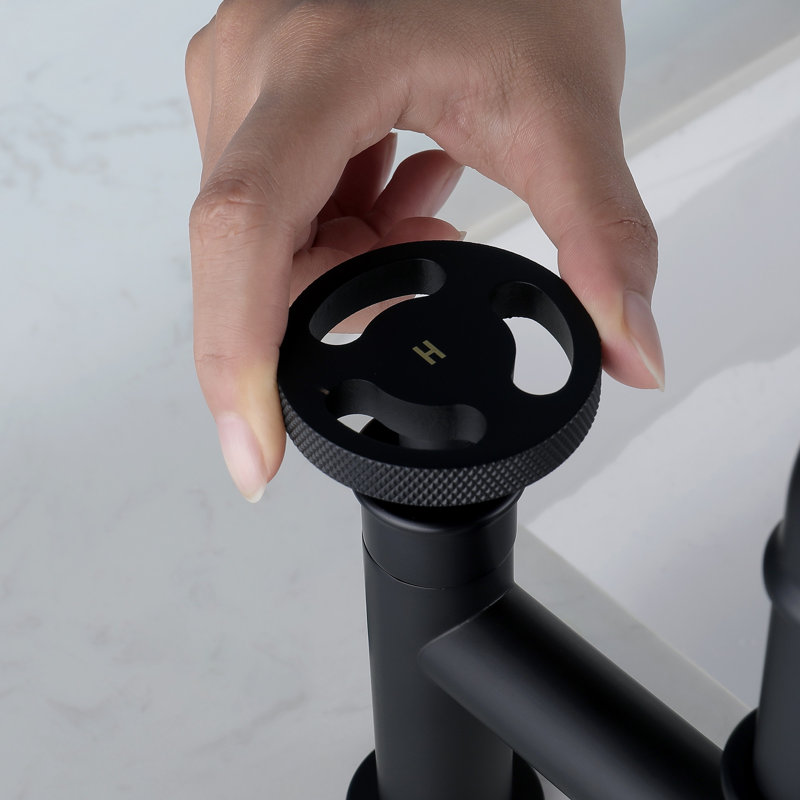 Robinet de salle de bain à large entraxe roind, Noir mat