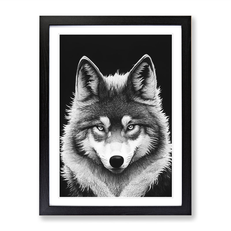 Monochrome Wolf No.4 - Framed Print, Black, 64cm H x 46cm W