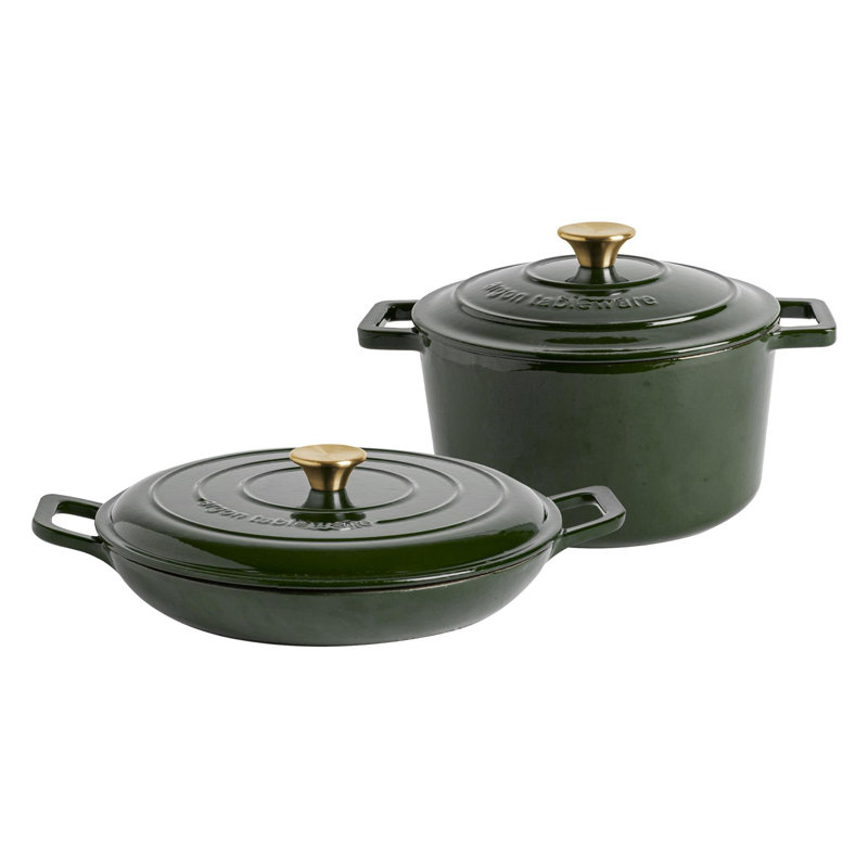 Argon Tableware 2pc Cast Iron Casserole Dish Set, 4.5 L, Green