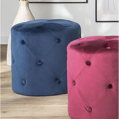 Horne 40cm Wide Tufted Round Solid Colour Pouffe Ottoman