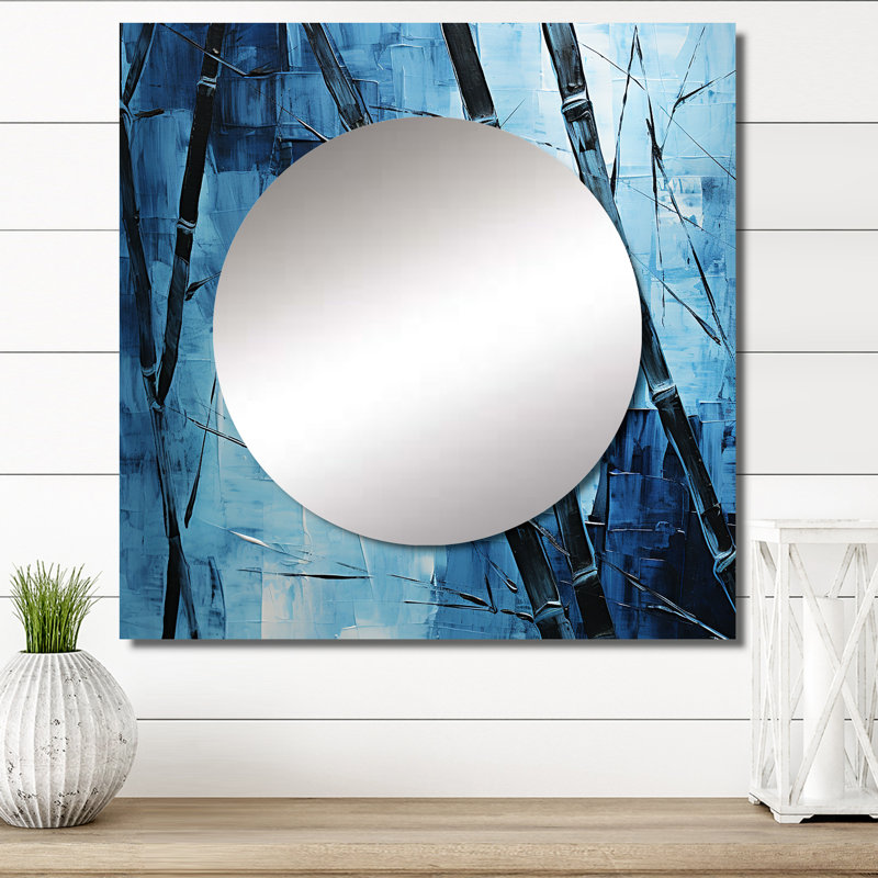Grand miroir carré en bambou Kamilo - Serenity In Wild Blue Bamboo III, 23 po x 23 po
