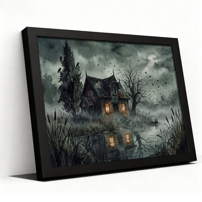 «Haunted House Reflection in Moonlit Swamp», art mural sur toile