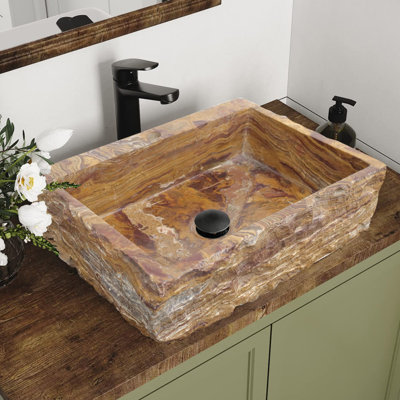 Handmade Marble Onyx 21.5" Artisanal Vessel Bathroom Sink, Amber