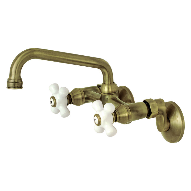 Kingston Brass Kingston Double-Handle 2-Hole Wall-Mount Bridge Kitchen Faucet, Vintage Brass