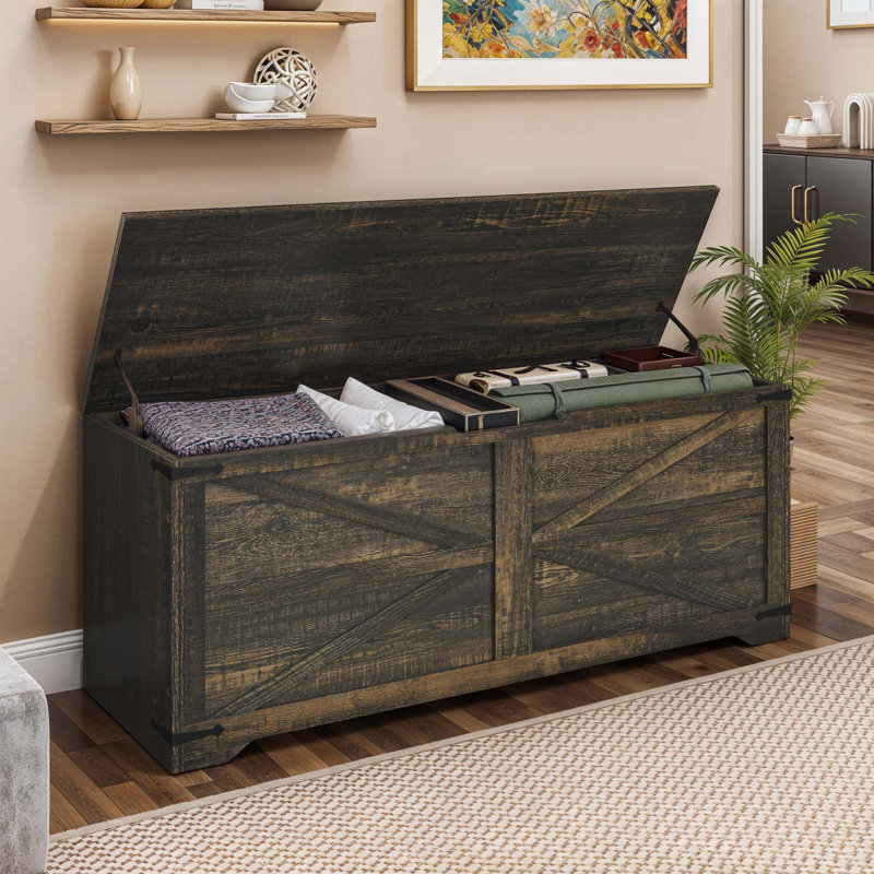 Multi-Functional Entryway Bench and Storage Chest for Homes, Dark Oak