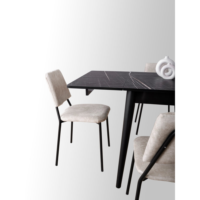 Modern Extendable Dining Table, Black Marble, 31.5 x 29.5 x 31.5 inches (Extended: 63.0 inches Wide) | 100% Melamine Coated Particle Board, Plastic Legs | Stylish & Durable for Contemporary Dining Spaces, 220 lbs Capacity