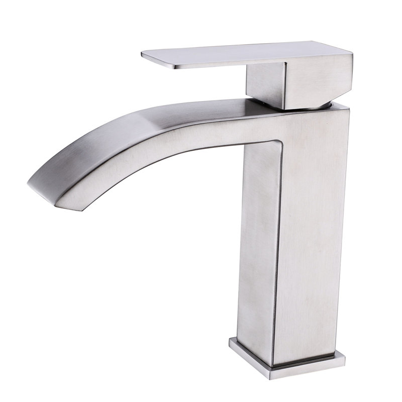 Single Handle Waterfall Bathroom Sink Faucet In Brushed Nickel - Rectangular Spout Creates Heavenly Effect Corrosion And Quality Finish Material For Plating Extra Large Forms Magnificent Outlet