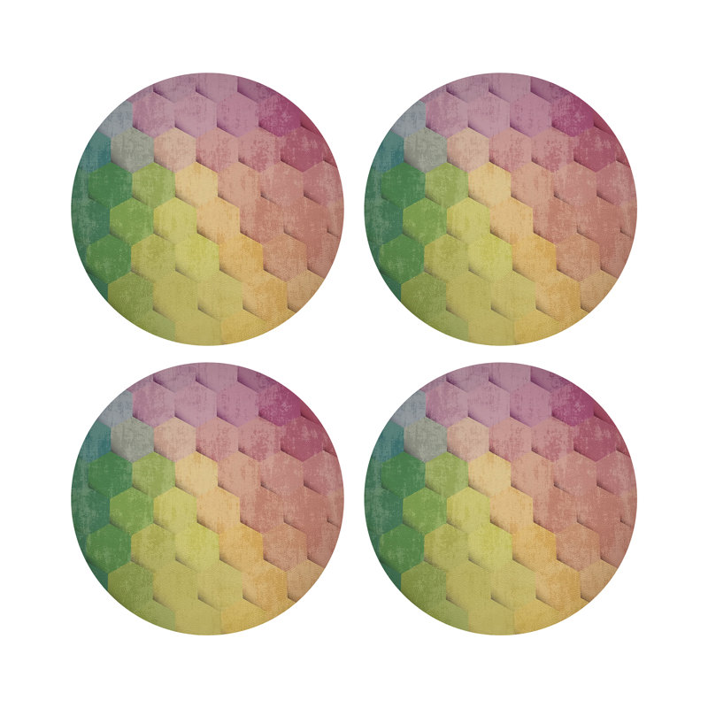 Hex Pebble 16" Vinyl Placemat, Yellow/Green/Purple