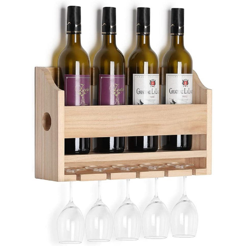 Support à vin mural en verre massif pour 4 bouteilles Miconia, Naturel, H 9,6 po x l 16,1 po x P 4,1 po