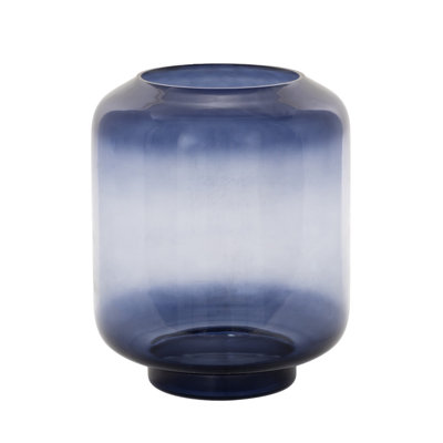 Cole and Grey Glass Tinted Wide Blue Room Hurricane Lamp with Elevated Base