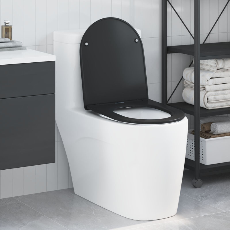 Siège de toilette vidaXL noir 14,17 x 16,1 à 18,50 x 1,34 po en Duroplast, Noir
