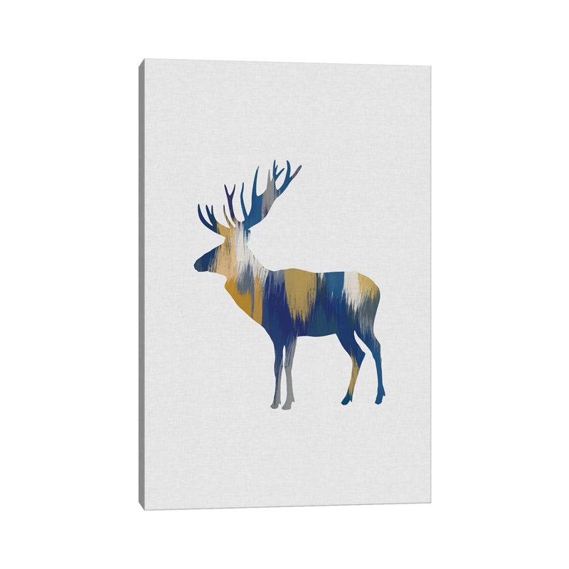 Moose Blue And Yellow by Orara Studio - Wrapped Canvas Gallery-Wrapped Canvas Giclée, 20.32 cm H x 30.48 cm W