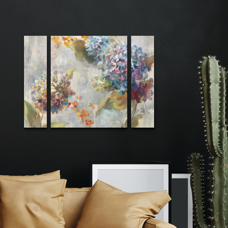 Ensemble de 3 panneaux muraux - Danhui Nai «Autumn Hydrangea II», art mural sur toile pour le salon, la chambre à coucher ou le bureau 