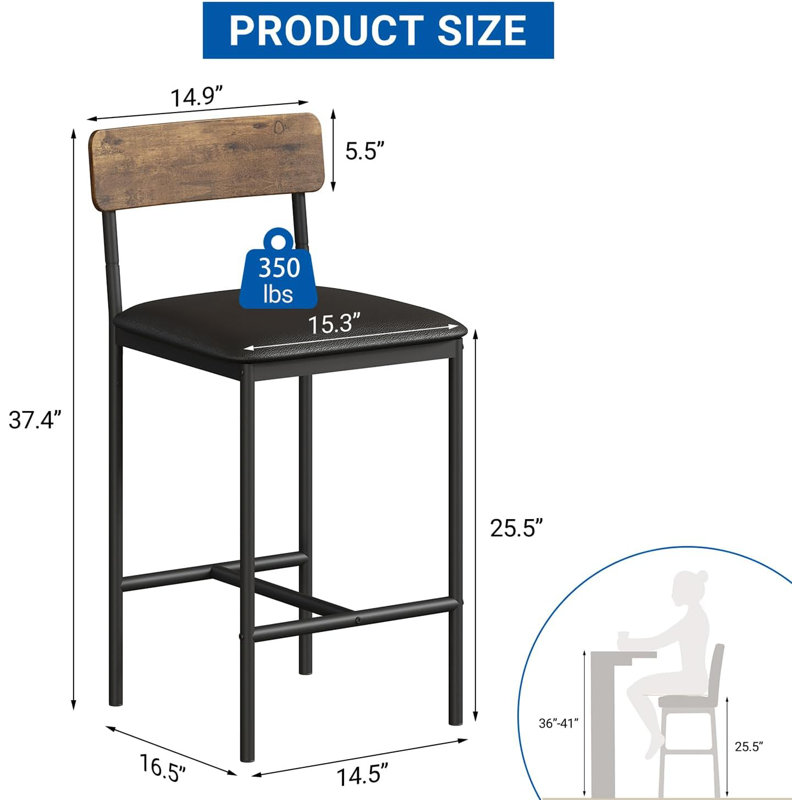 Bar Stools Set of 2, Brown, Brown
