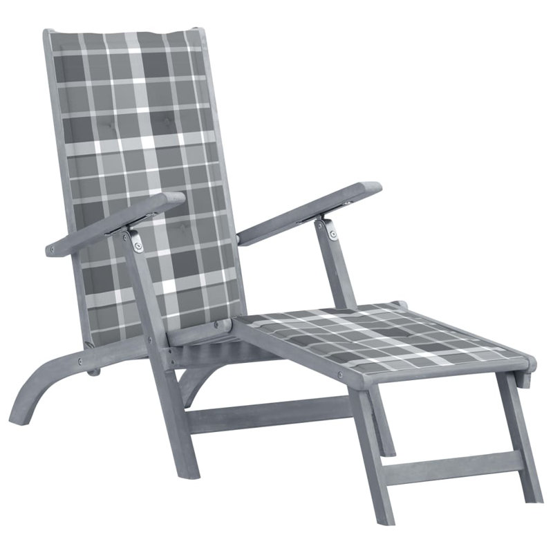 Deckchair Patio Lounge Chair Folding Sunbed Cushion Solid Acacia Wood, Royal Blue, Gray