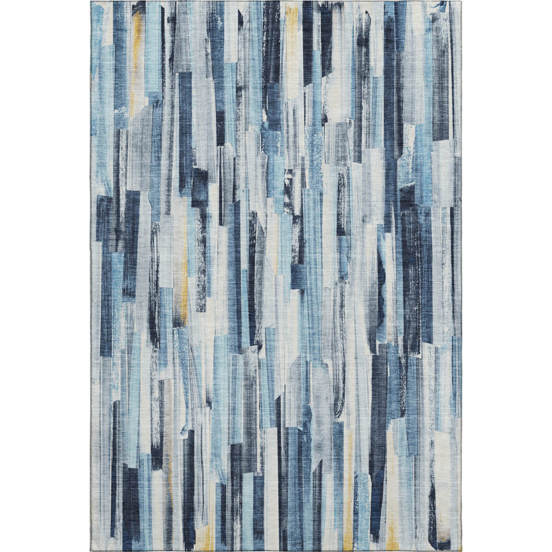 Premium Machine Washable Mayfield AMF2255 Striped Rug, Denim, 9' x 12'
