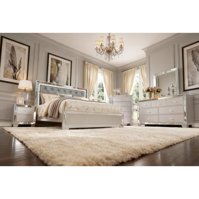 6 Pieces Bedroom Set, Queen, Silver