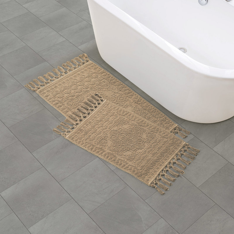 French Connection Dekker 100% Cotton Bath Rug Set, Taupe Brown