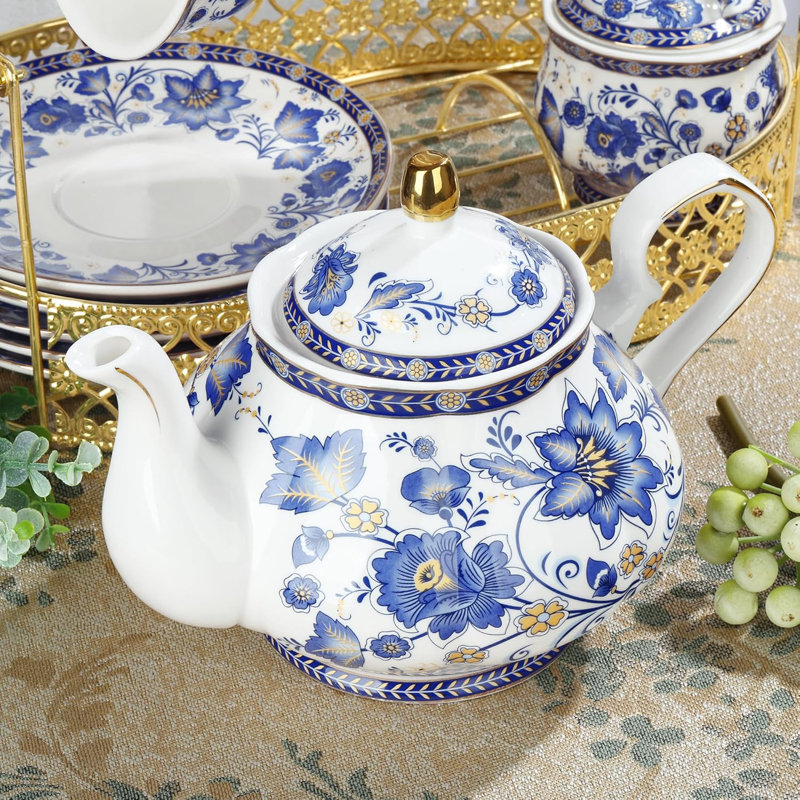 Blue British porcelain tea set