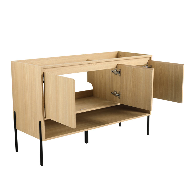 Meuble-lavabo autoportant 48 po - 3 portes en bois d'ingénierie Le chêne moderne augmente le rangement de la salle de bain et la porte de propreté améliore l'organisation