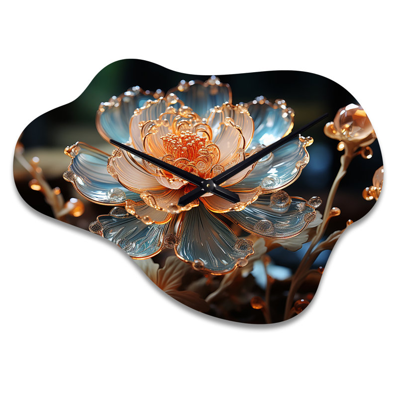 Peach Flower Crystal I - Cloud Shape Decorative Peach Floral Wall Clock, Large