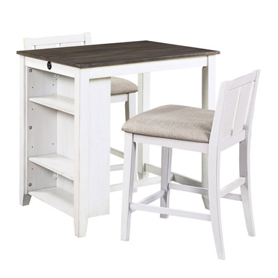 Table de salle à manger à hauteur de comptoir avec plateau gris et tissu d'ameublement en tissu à 2 tablettes