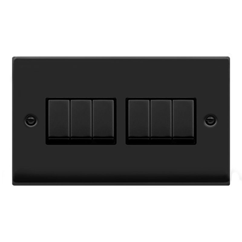 Matt Black 10A 6 Gang 2 Way Ingot Light Switch