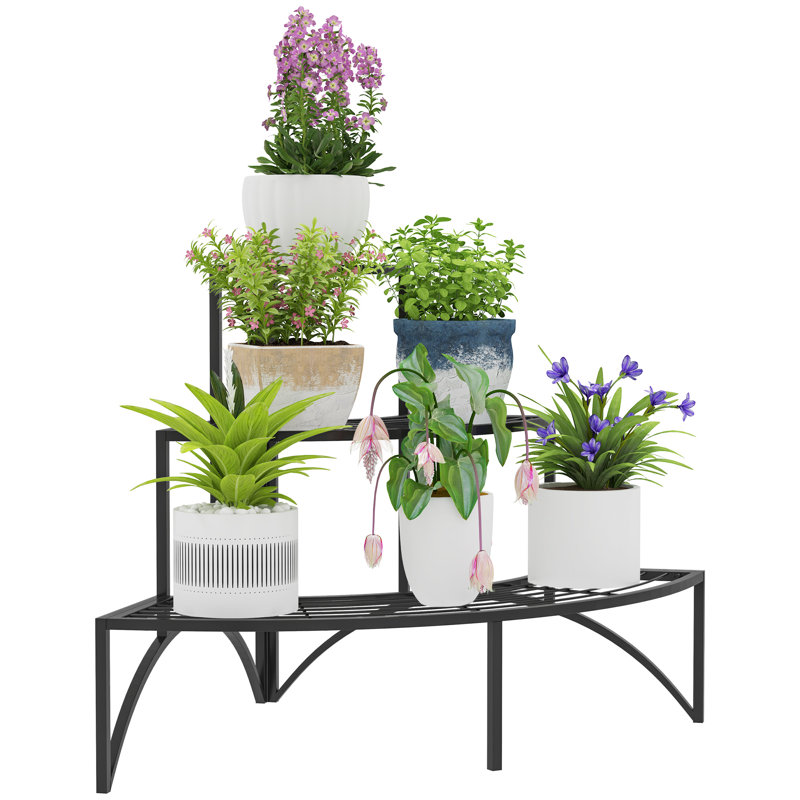 3 Tier Corner Plant Stand Quarter Round Pot Indoor/Outdoor Black
