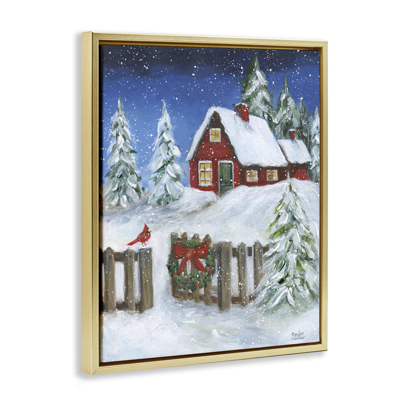 Art traditionnel sur toile, scène traditionnelle d'hiver par Marilyn Dunlap, Cadre flottant métallique doré