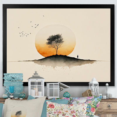 «Lonely Green Watercolor Tree at Sunset», reproduction sur toile