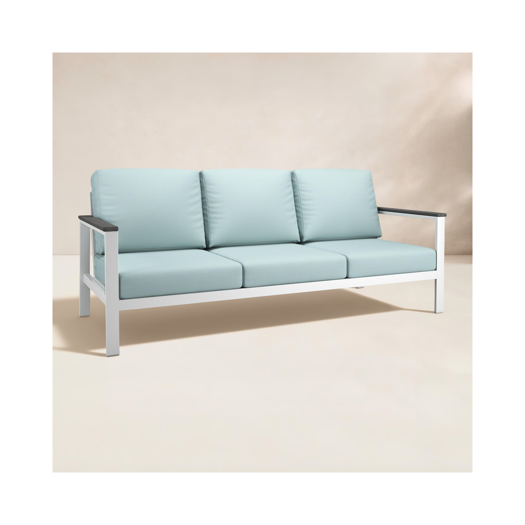 Townsend Metal Outdoor Sofa With Sunbrella Cushion, Gray, Bliss Dew