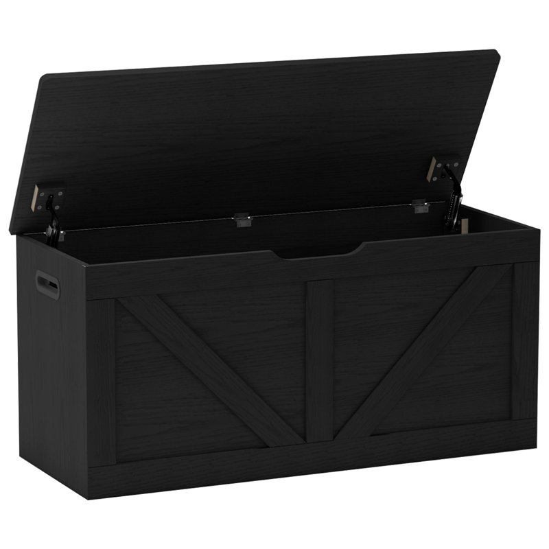 Grand coffre de rangement 39,4 po avec 2 charnières de sécurité, noir, Black