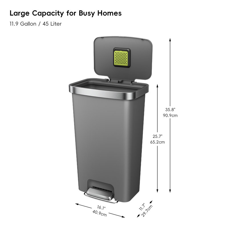 Poubelle de cuisine en plastique 45L / 11,9 gallons Hana, Gray