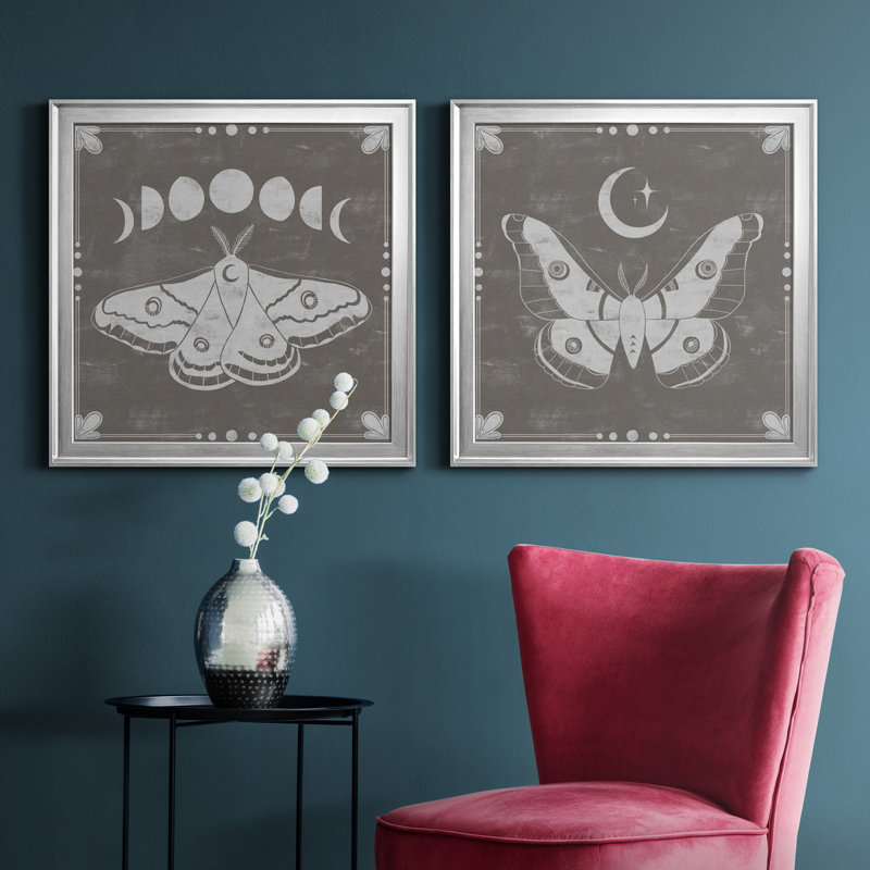 «Hallowed Moon I», ensemble de 2 peintures encadrées, H 22,5 po x l 45 po x P 1,5 po, Toile encadrée argentée, Pas de tapis