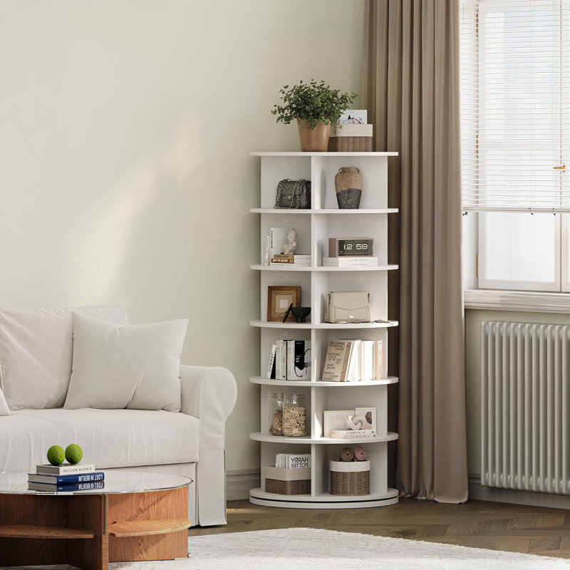 6 Tier Rotating Shoe Rack Tower for 24-28 Pairs, 360° Free Standing Spinning Shoe Storage, Round Rotate Shoe Handbag Rack for Living Room Entryway Doorway