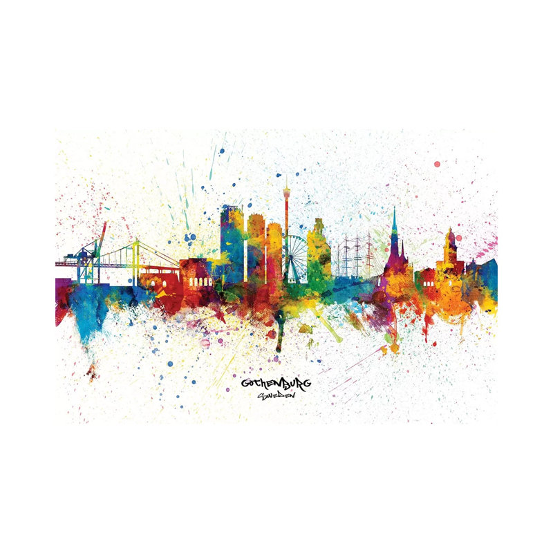 Gothenburg Sweden Skyline Splash by Michael Tompsett - 1 Piece Wrapped Canvas Wall Art, 66.04 cm H x 45.72 cm W x 1.91 cm D