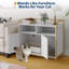 Enceinte de litière pour chat avec structure en métal et deux tablettes de rangement, litière cachée moderne pour chat, style table d'appoint-118089059