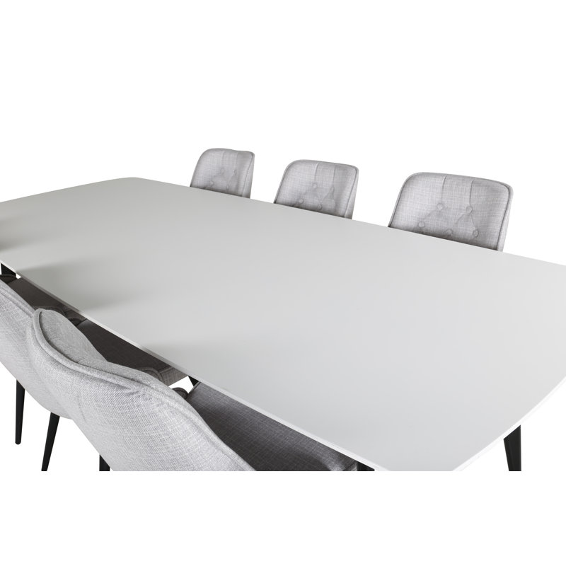Rouse 6 -Person Dining Set, White/Black, Grey, H75 x L240 x W100cm