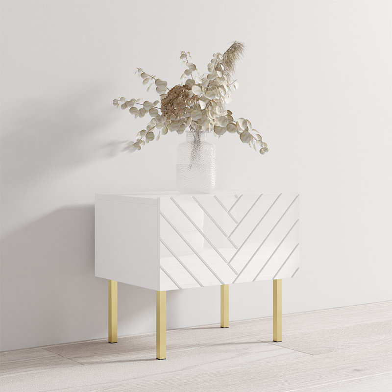 Aranza 17.9" Nightstand with High Gloss Finish, White