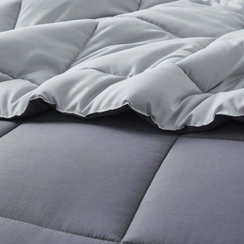 Nestl All Season Solid Lightweight Down Alternative Reversible Comforter, Twin Comforter + 1 Standard Sham, Gray/Light Gray