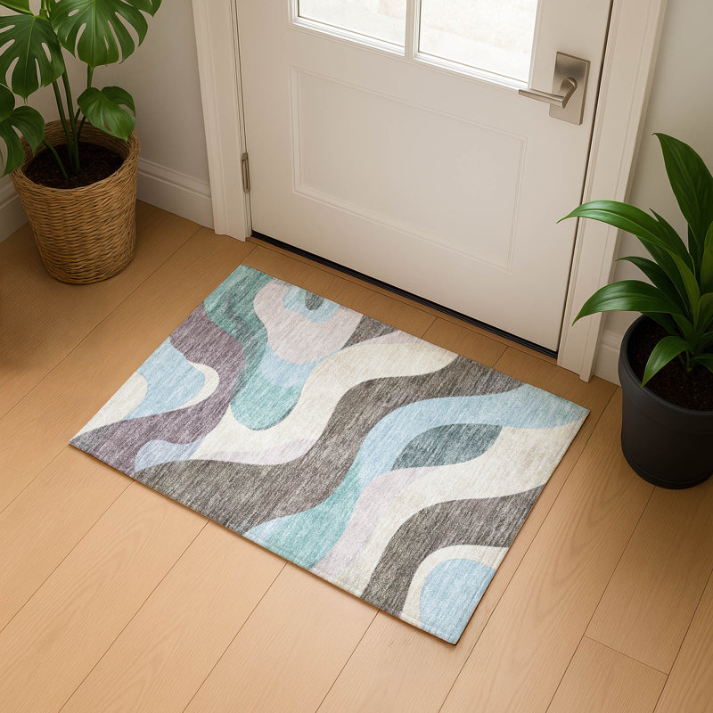 Premium Machine Washable Mayfield AMF2186 swirls Rug, 1'8" x 2'6", Taupe