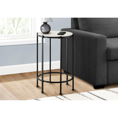 Table d'appoint ronde: plateau en stratifié de chêne lavable et structure en métal noir pour la chambre à coucher moderne